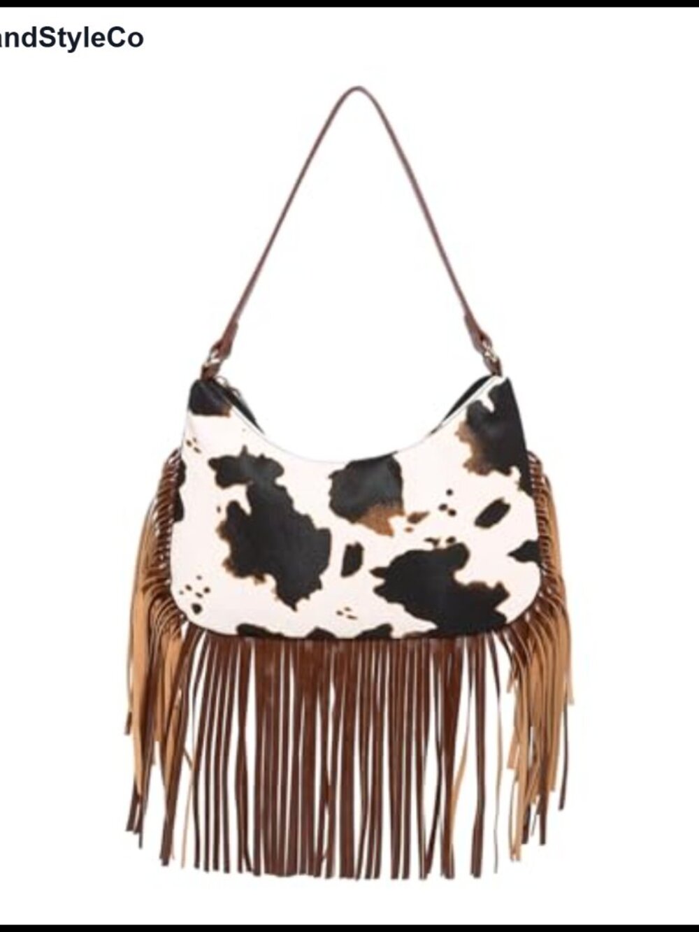Faux Leather Fringe Underarm Handbag Cow Print Western Evening Bag
